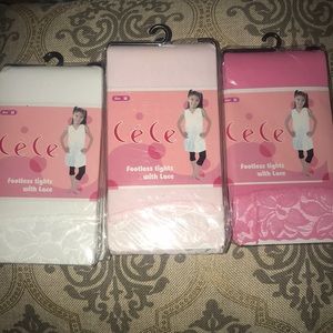 NEW PINK Girls Footless Tights with Lace